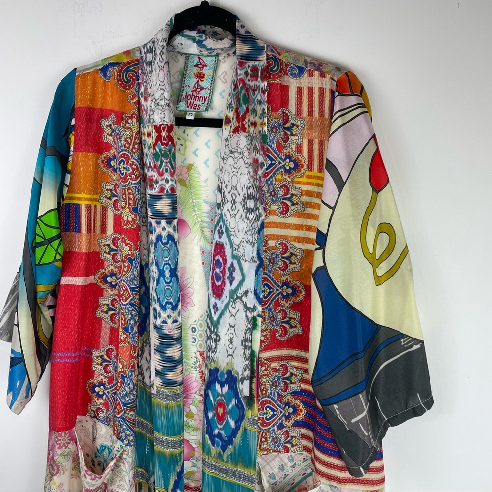 Johnny Was Patchwork Print Multicolor Silk Kimono… - image 5